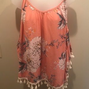 Cold shoulder BoHo dark peach and blue top M